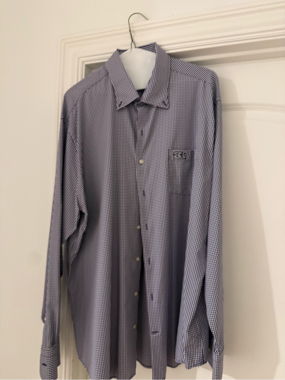 Peter Millar Blue Micro-Check Long Sleeve Dress Shirt